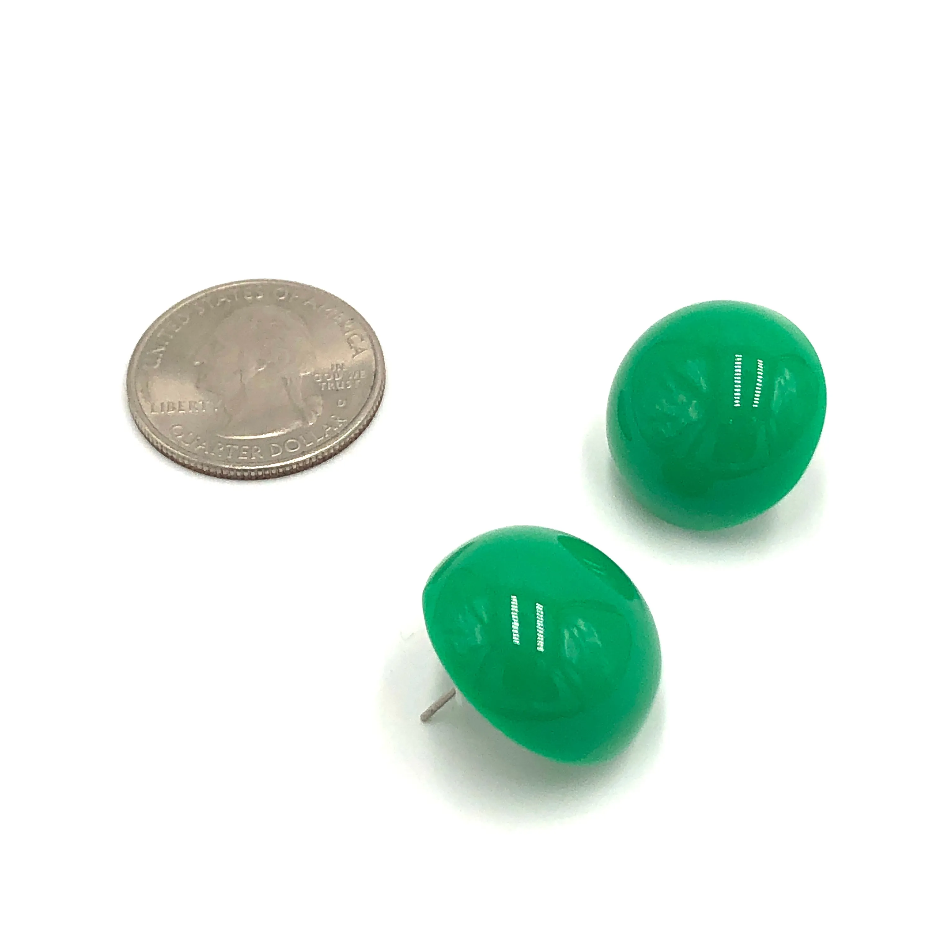 True Green Retro Button Stud Earrings