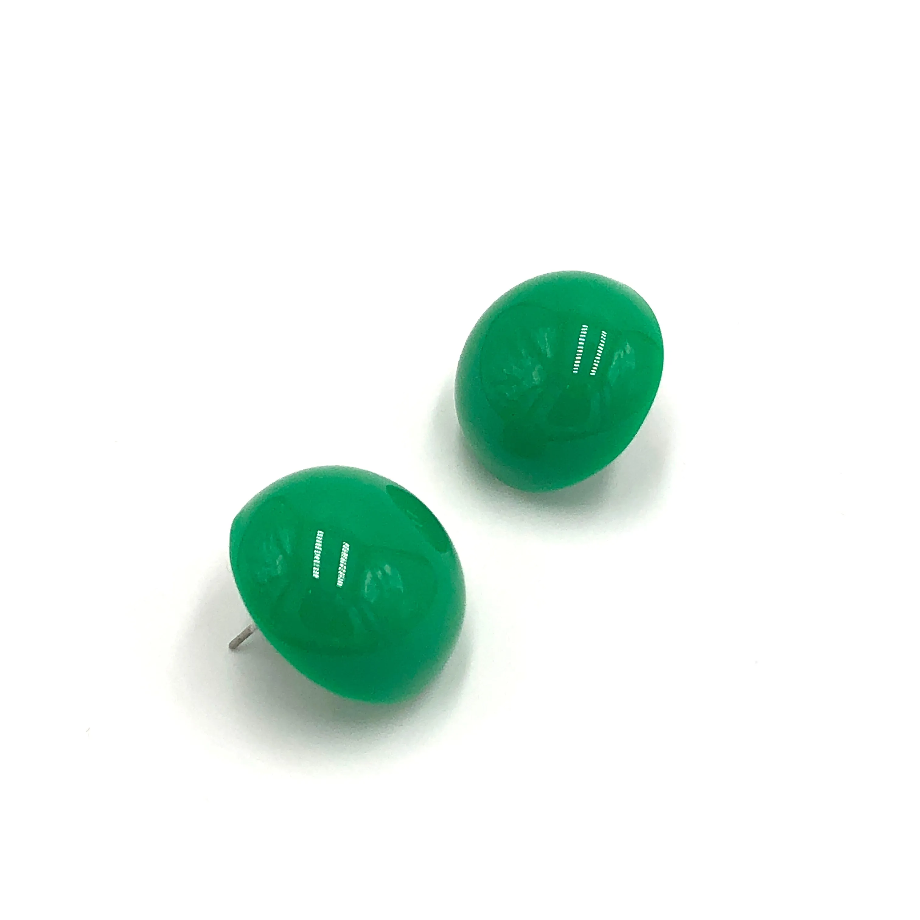 True Green Retro Button Stud Earrings