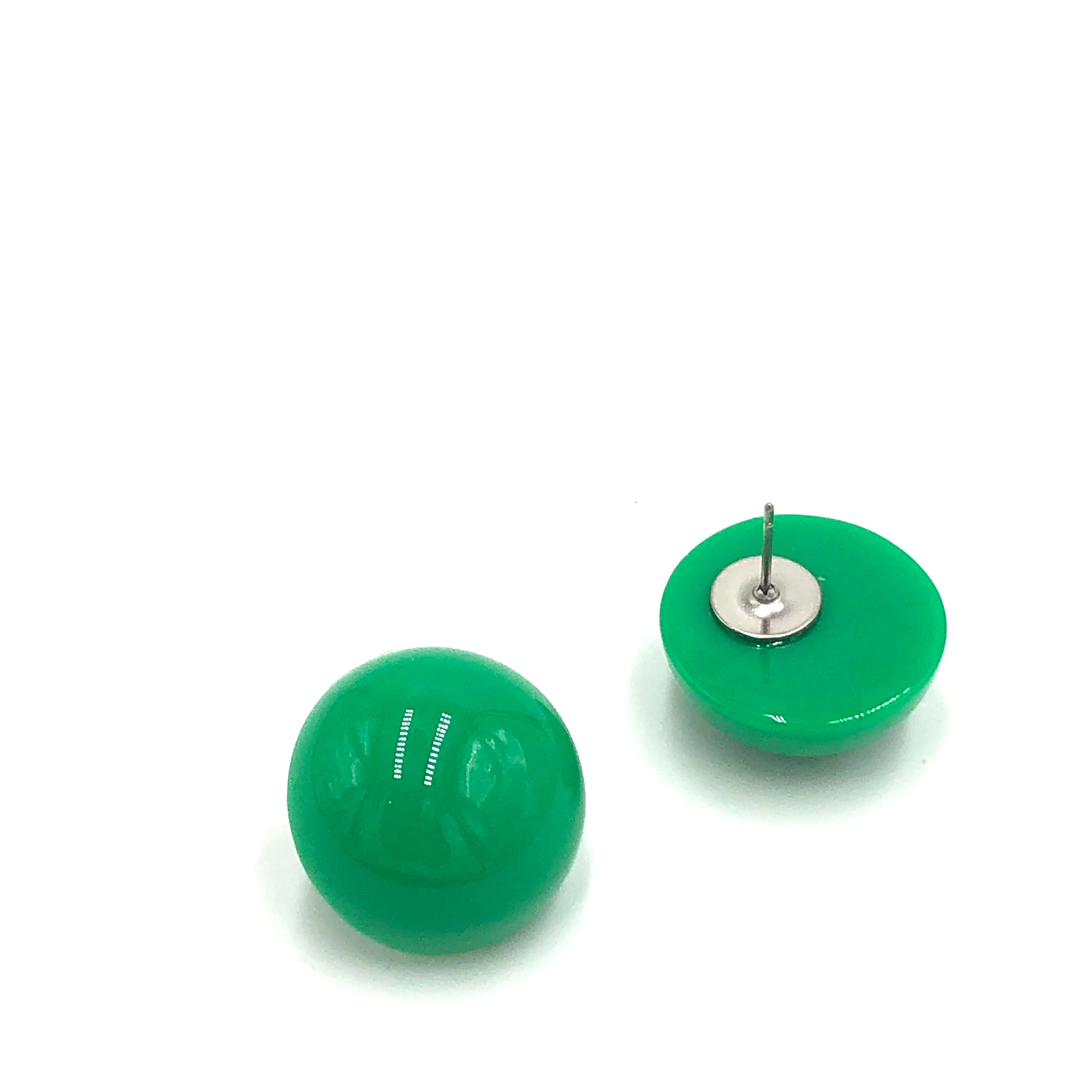 True Green Retro Button Stud Earrings