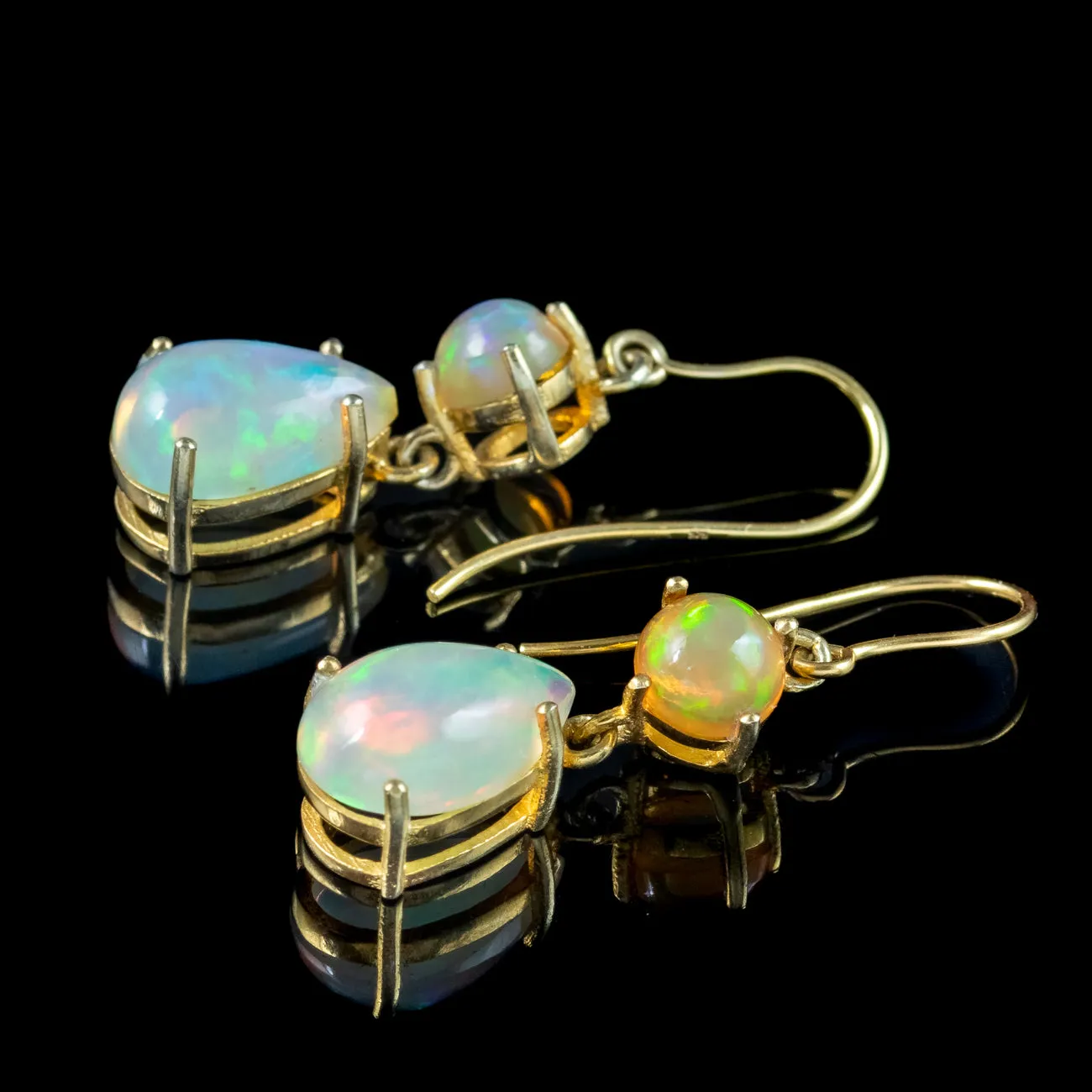 Victorian Style Jelly Opal Drop Earrings 9ct Gold 6.2ct Of Opal