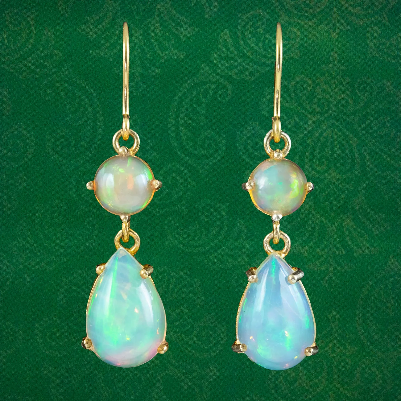 Victorian Style Jelly Opal Drop Earrings 9ct Gold 6.2ct Of Opal