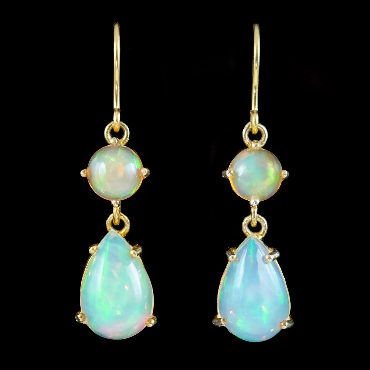 Victorian Style Jelly Opal Drop Earrings 9ct Gold 6.2ct Of Opal