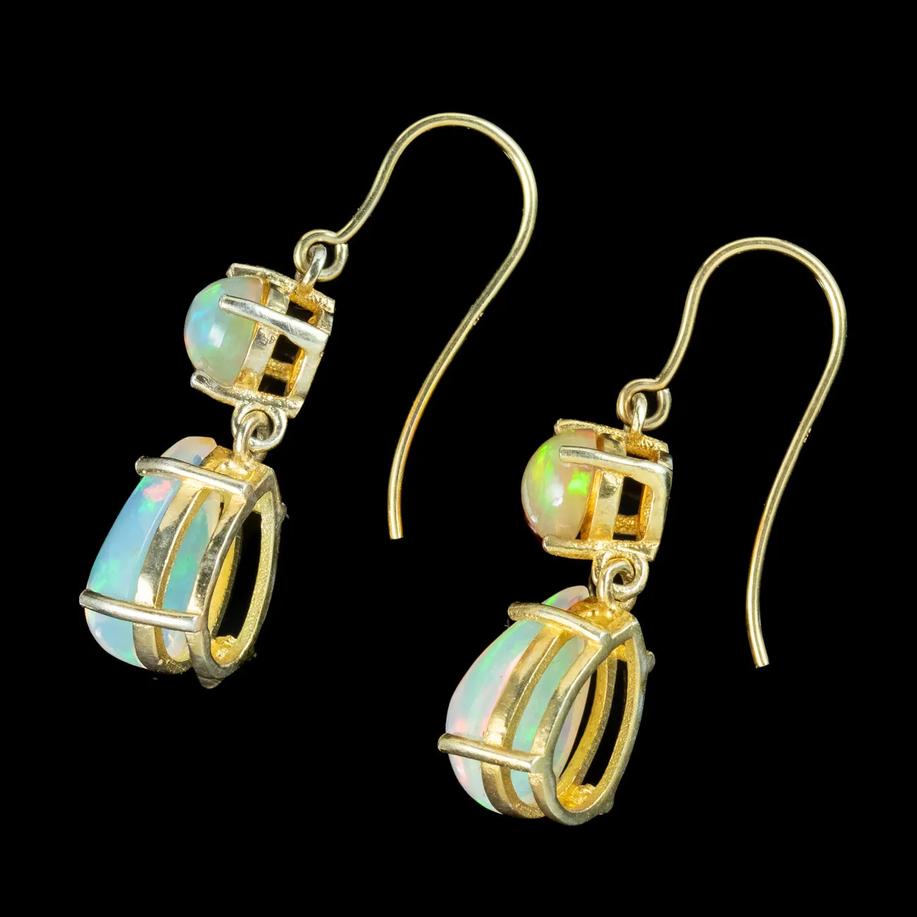 Victorian Style Jelly Opal Drop Earrings 9ct Gold 6.2ct Of Opal