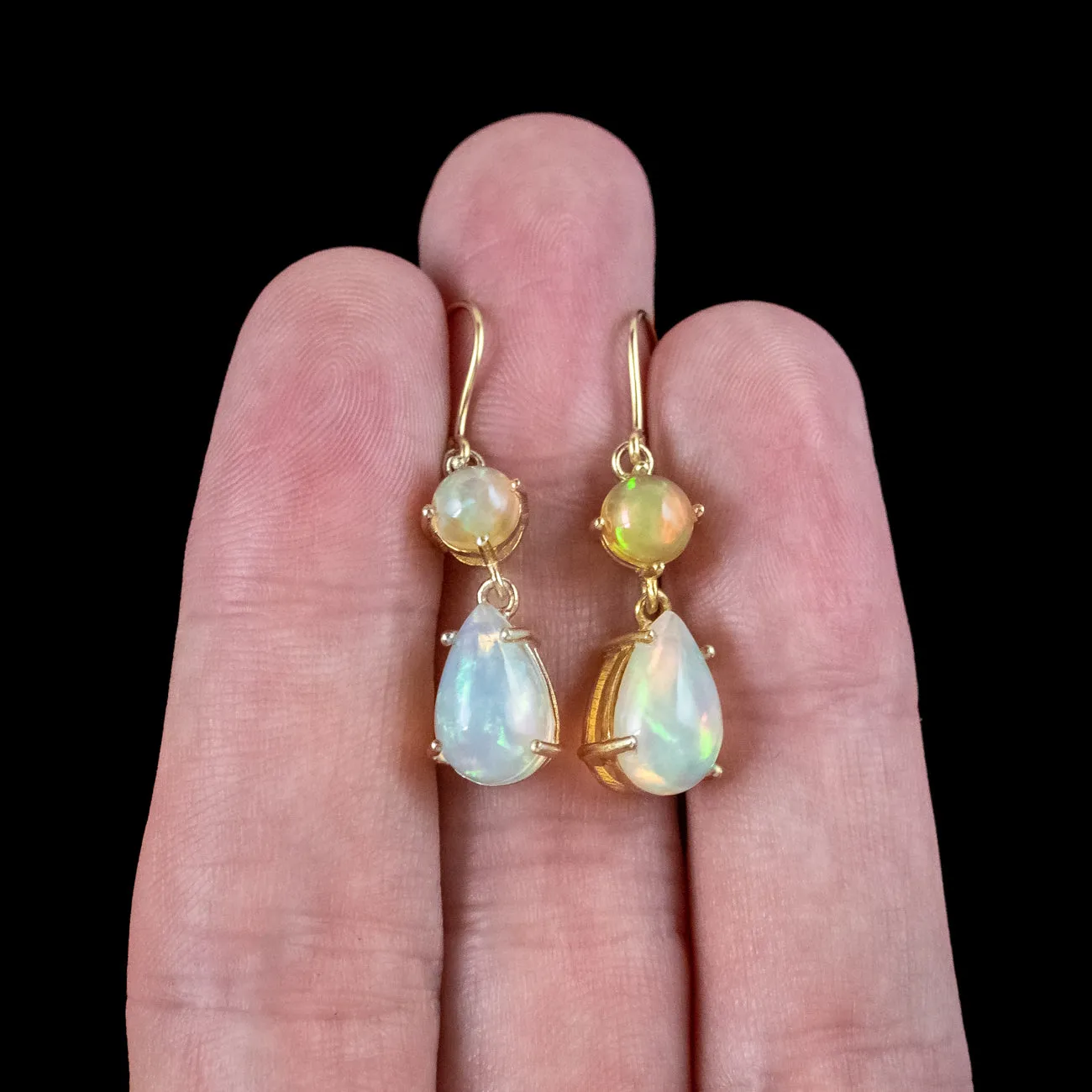 Victorian Style Jelly Opal Drop Earrings 9ct Gold 6.2ct Of Opal