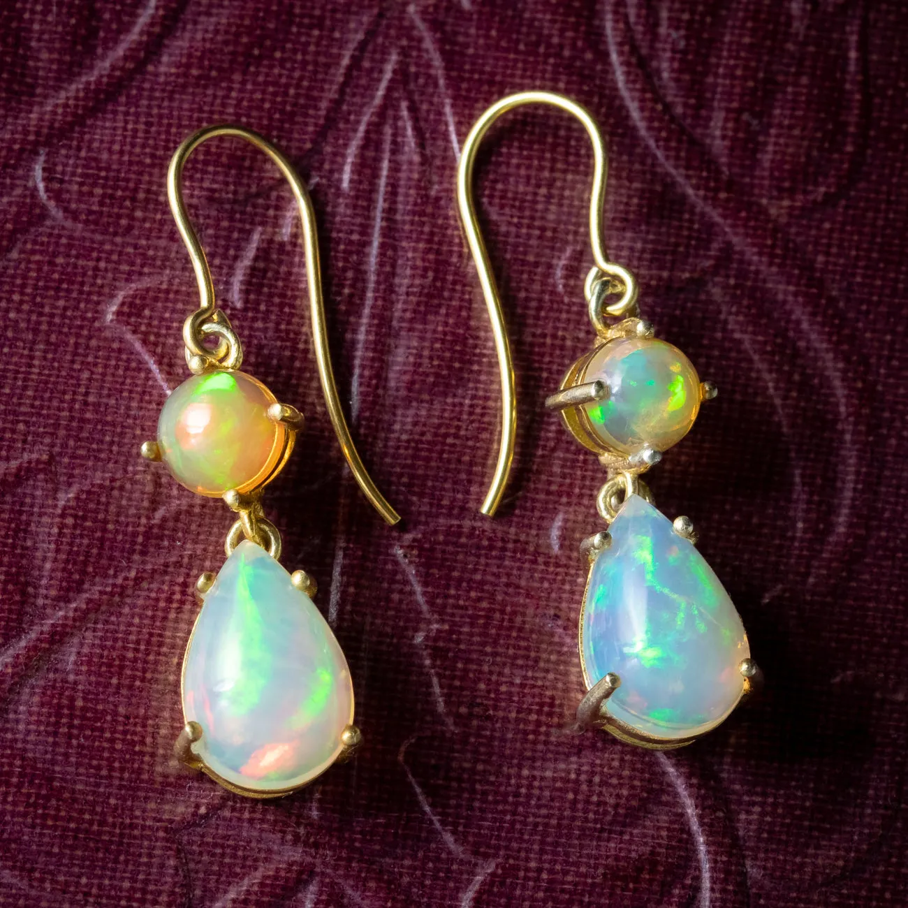 Victorian Style Jelly Opal Drop Earrings 9ct Gold 6.2ct Of Opal