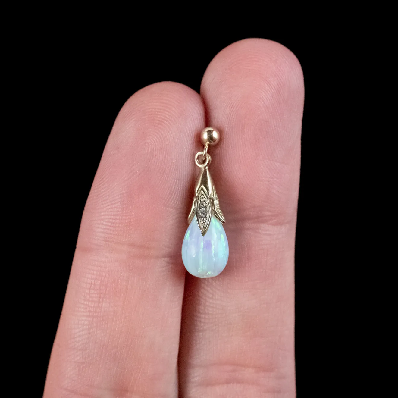 Victorian Style Opal Diamond Drop Earrings 9ct Gold