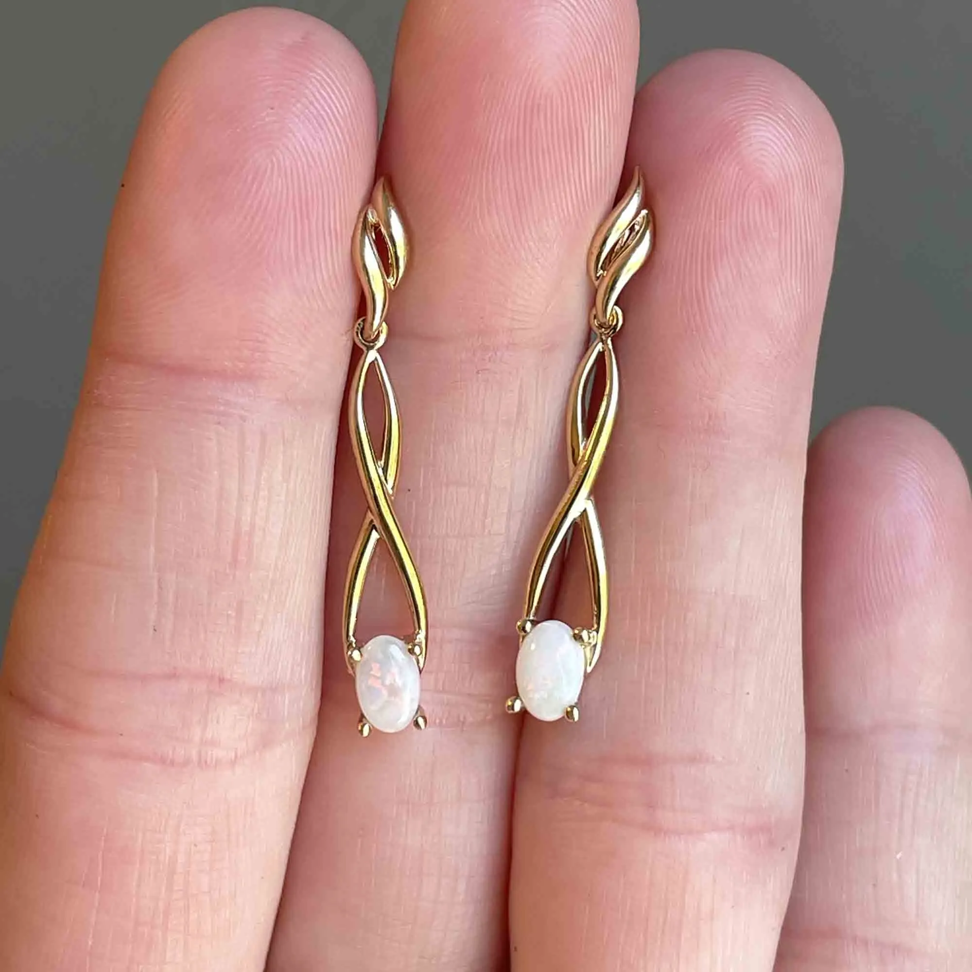 Vintage 10K Gold Opal Drop Stud Earrings