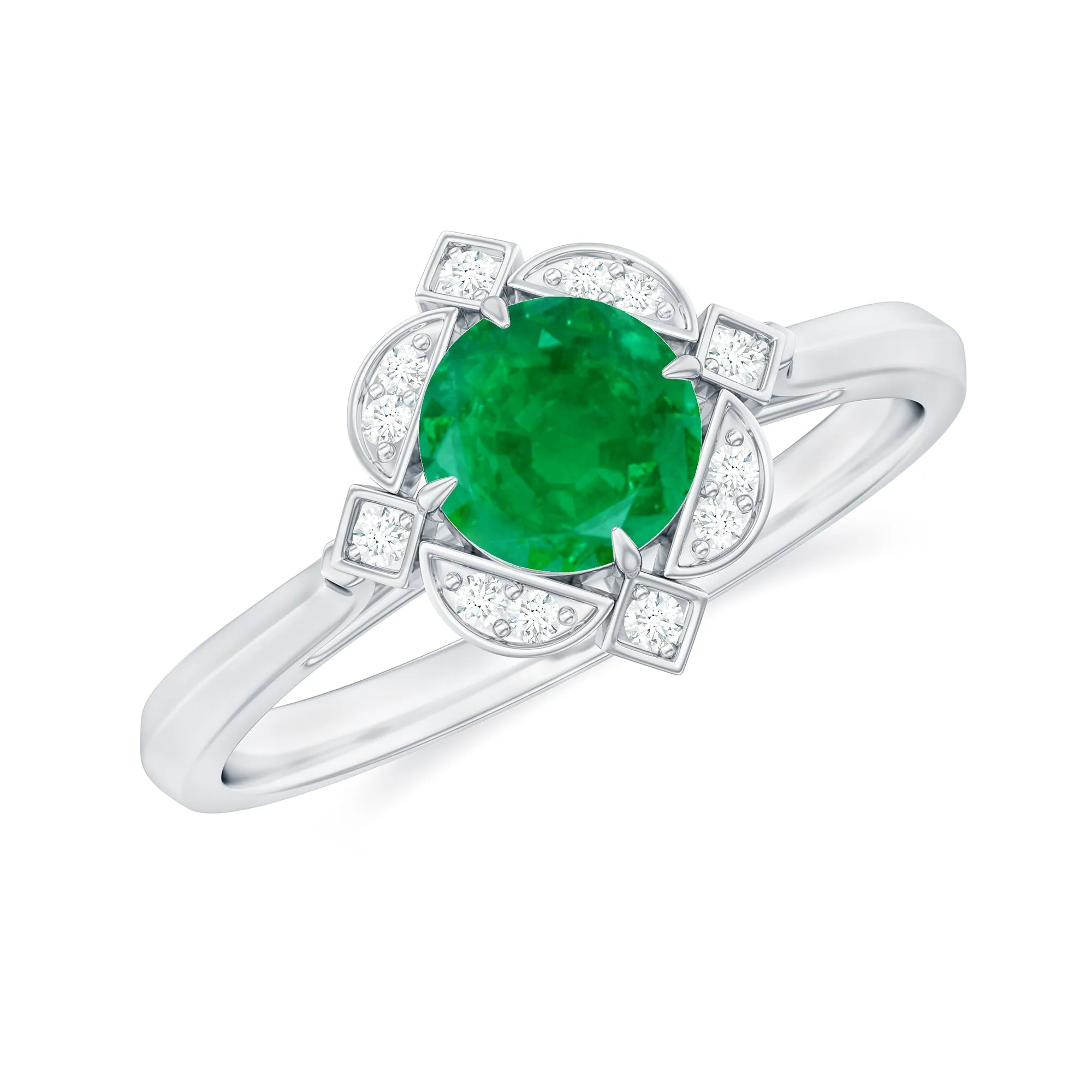 Vintage Inspired Emerald and Diamond Engagement Ring