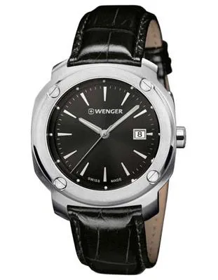 Wenger Mens Edge Index - Stainless Steel - Black Dial - Date - Black Leather