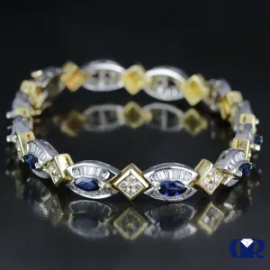 Women's 8.03 Carat Diamond & Sapphire Tennis Bracelet In 14K White & Yellow Gold