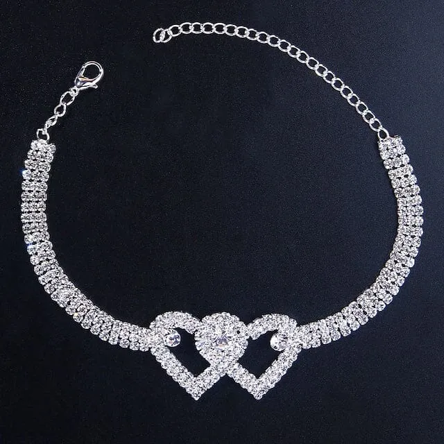 Women's White Ankle Bracelet Chandelier Heart