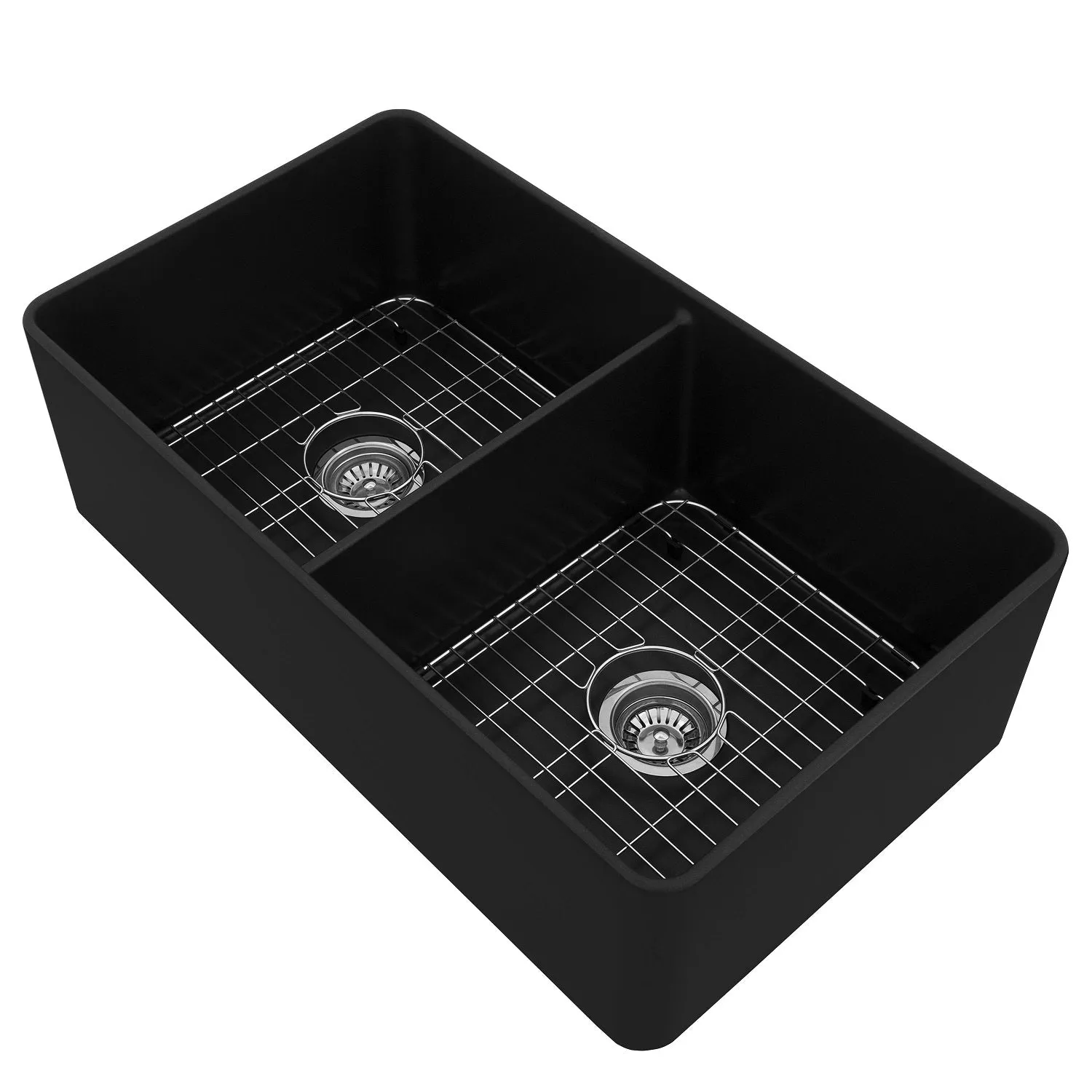 ZLINE 33" Siena Farmhouse Double Bowl Apron Mount Quartz Sink in Matte Black (SK-QAD-MB-33)