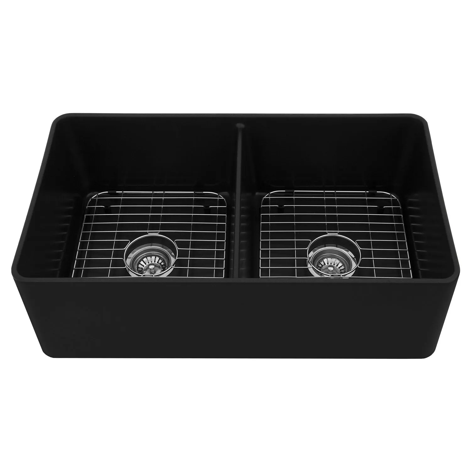 ZLINE 33" Siena Farmhouse Double Bowl Apron Mount Quartz Sink in Matte Black (SK-QAD-MB-33)